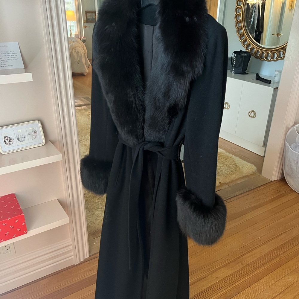 Full Length Opera Coat, black with Real Fox Collar & Cuffs